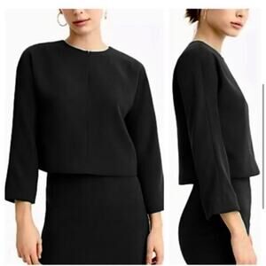 J.Crew 365 Black Crepe Cropped Long Sleeve Split Neck Top Size 6